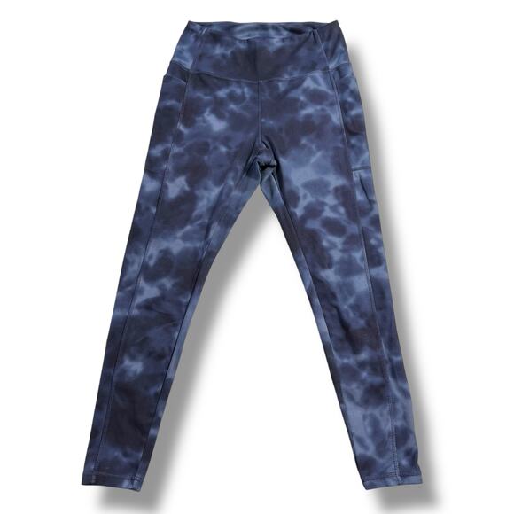 Danskin Now Womens Athletic Leggings Acid Wash Tie Dye Blue Pockets Medium - Picture 1 of 8